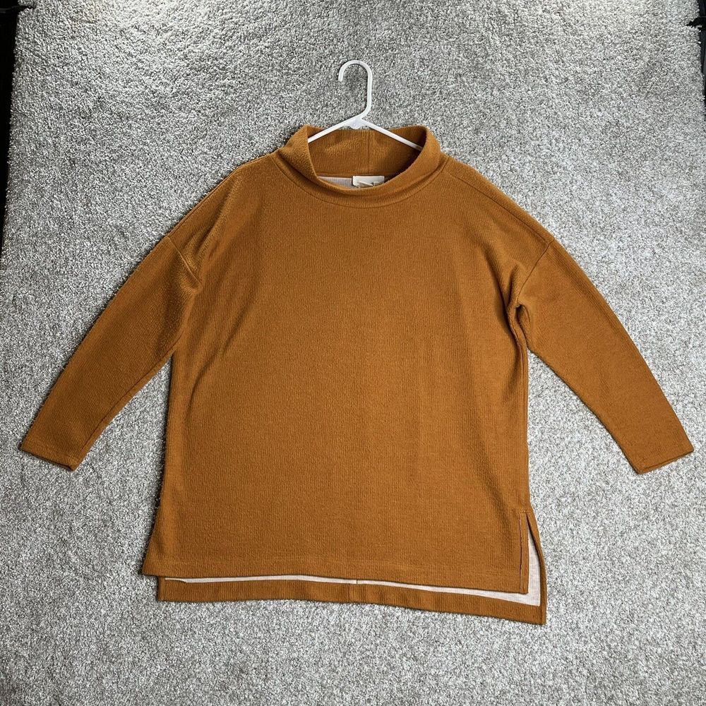 Anthropologie Tunic Top Mock‎ Neck 3/4 Sleeve Women's M Fall Orange